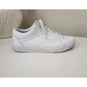 Vans Old Skool Shoes Mens 5.5 Womens 7‎  White Leather Low Top Skate Sneakers